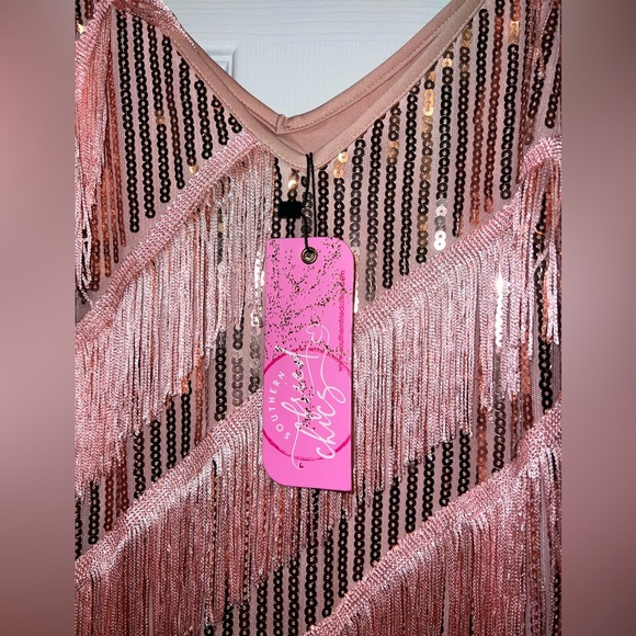 Southern Fried Chics NWT sequin and fringe flapper style dress. Size M - Picture 3 of 3